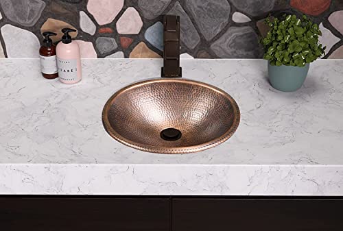 Monarch Abode Pure Copper Hand Hammered Drop-In Bathroom Vanity Sink 17", 17 Inches (Oval)