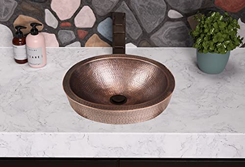 Monarch Abode 17004 Pure Copper Hand Hammered Oval Skirted Bathroom Vanity Sink (17 inches)