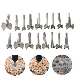 woodworking forstner drill bits sets, heheinc 17 pcs carbon high speed steel wood working hole cutter titanium coated wood boring hole drilling sets with round shank 15mm-38mm