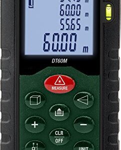 Extech DT60M Laser Distance Meter, Measurements up to 196 feet, Backlit LCD Display, Integrated Pythagorean Theorem, 20 Point Memory, Stakeout Function, Handy Built-in Bubble Level