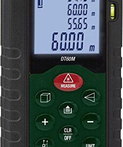 Extech DT60M Laser Distance Meter, Measurements up to 196 feet, Backlit LCD Display, Integrated Pythagorean Theorem, 20 Point Memory, Stakeout Function, Handy Built-in Bubble Level