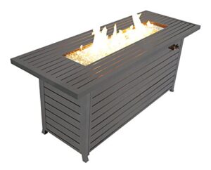 legacy heating 57 inch propane fire pit table, 50000btu outdoor gas fire pit, 2 in 1 rectangular firepit extruded aluminum w/ lid, glass beads, etl certified for gatherings on garden backyard, mocha.