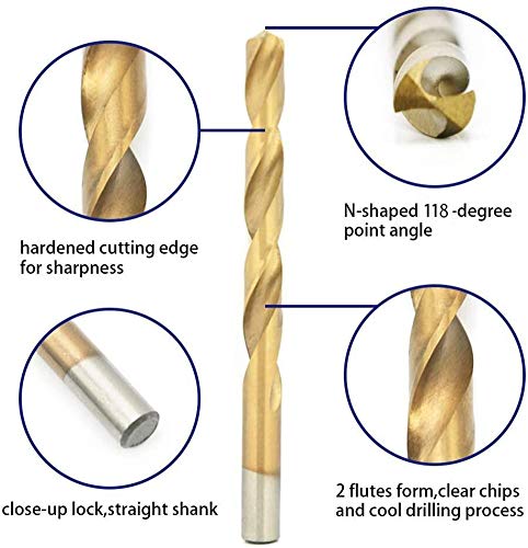 NORTOOLS Drill Bit Set HSS Titanium Coating Drill Bits 29 Pcs Twist Jobber Length Home Tool Kit for Wood and Cast Iron 1/16"-1/2".