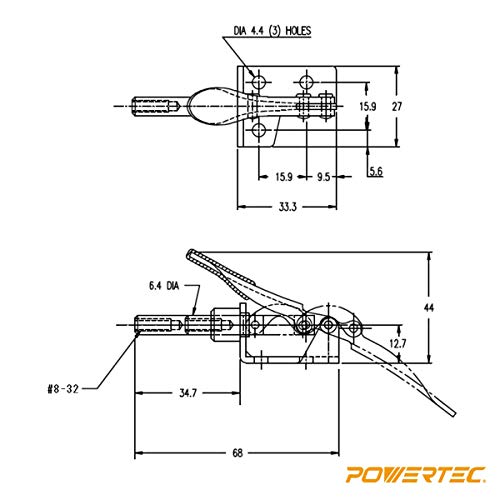 POWERTEC 20323 Push/Pull Quick-Release Toggle Clamp 301A - 100 lbs Holding Capacity w Rubber Pressure Tip, 2PK