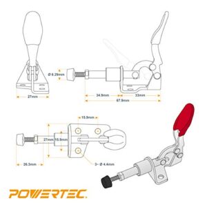 POWERTEC 20323 Push/Pull Quick-Release Toggle Clamp 301A - 100 lbs Holding Capacity w Rubber Pressure Tip, 2PK