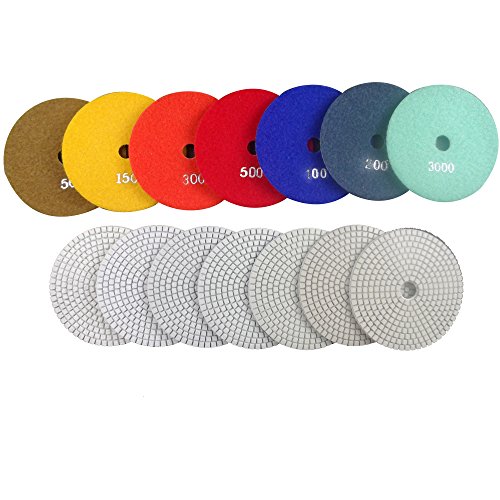 Konfor Professional Grade Diamond Polishing Pads 5 inch Wet 7 Piece Set Granite Stone Concrete Marble