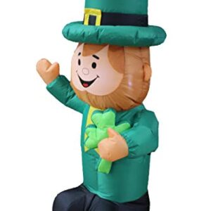 4 Foot Tall Saint Patrick's Day Inflatable Green Leprechaun Holding Shamrock Pre-Lit LED Lights Cute Lucky Outdoor Indoor Holiday Blow up Lighted Yard Decoration