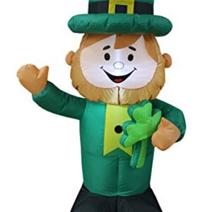 4 Foot Tall Saint Patrick's Day Inflatable Green Leprechaun Holding Shamrock Pre-Lit LED Lights Cute Lucky Outdoor Indoor Holiday Blow up Lighted Yard Decoration