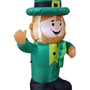 4 Foot Tall Saint Patrick's Day Inflatable Green Leprechaun Holding Shamrock Pre-Lit LED Lights Cute Lucky Outdoor Indoor Holiday Blow up Lighted Yard Decoration