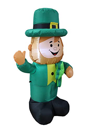 4 Foot Tall Saint Patrick's Day Inflatable Green Leprechaun Holding Shamrock Pre-Lit LED Lights Cute Lucky Outdoor Indoor Holiday Blow up Lighted Yard Decoration