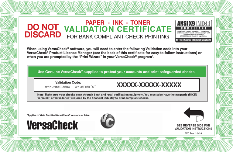 VersaCheck Annual 250 Print Validation Code [Online Code]