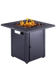 legacy heating 28in propane fire pit table, 50000btu outdoor gas fire pit, 2 in 1 firepit table w/ lid, lava rock, etl certified steel fire table add warmth ambience to parties on backyard, black