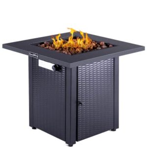 Legacy Heating 28in Propane Fire Pit Table, 50000BTU Outdoor Gas Fire Pit, 2 in 1 Firepit Table w/ Lid, Lava Rock, ETL Certified Steel Fire Table Add Warmth Ambience To Parties on Backyard, Black