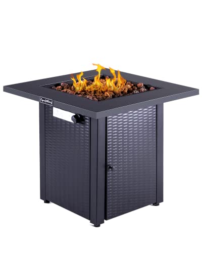 Legacy Heating 28in Propane Fire Pit Table, 50000BTU Outdoor Gas Fire Pit, 2 in 1 Firepit Table w/ Lid, Lava Rock, ETL Certified Steel Fire Table Add Warmth Ambience To Parties on Backyard, Black