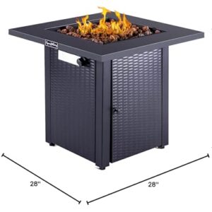 Legacy Heating 28in Propane Fire Pit Table, 50000BTU Outdoor Gas Fire Pit, 2 in 1 Firepit Table w/ Lid, Lava Rock, ETL Certified Steel Fire Table Add Warmth Ambience To Parties on Backyard, Black