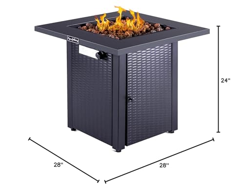 Legacy Heating 28in Propane Fire Pit Table, 50000BTU Outdoor Gas Fire Pit, 2 in 1 Firepit Table w/ Lid, Lava Rock, ETL Certified Steel Fire Table Add Warmth Ambience To Parties on Backyard, Black