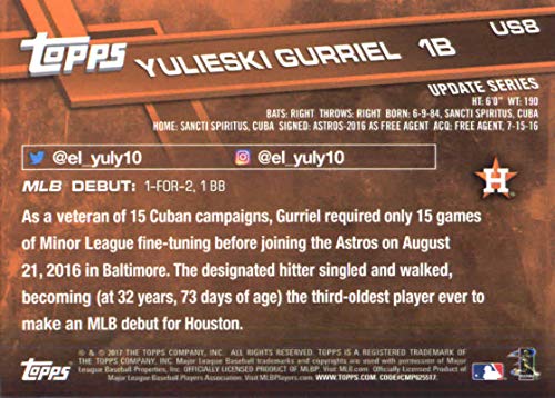 2017 Update Series #US8 Yulieski Gurriel Houston Astros Baseball Rookie Debut Card