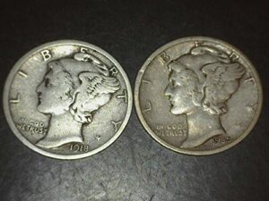 1916 to 1945 pds mercury dimes - 90% silver - set of 2 dimes us mint - vg-08 and better