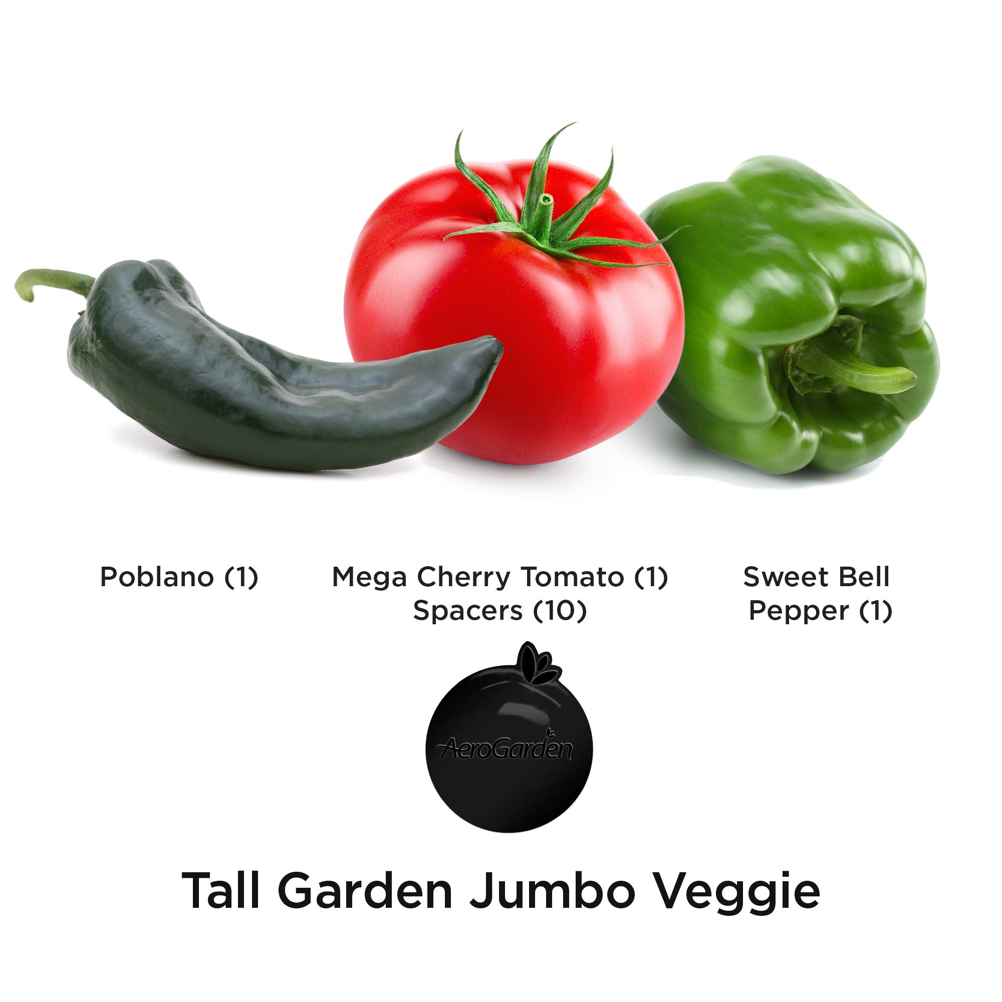 AeroGarden Jumbo Veggies Seed Pod Kit - Mega Cherry Tomato, Poblano Pepper, and Sweet Bell Pepper Seed Pods for Tall Gardens