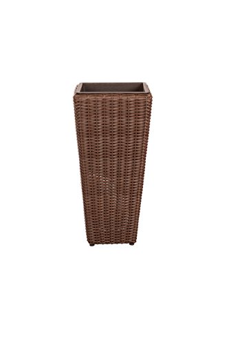 Patio Sense 62501 Alto Wicker All-Weather Planter Set with Liners Tall Plant Decor Box for Outdoors Patio Herb Garden Furnishings - Mocha - Pack of 2