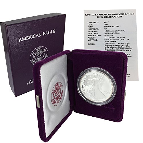 1990 S American Silver Eagle With Velvet Box & COA $1 US Mint Proof