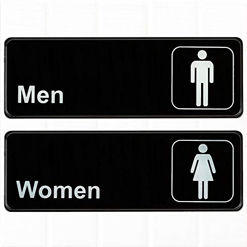 (Set of 2) Restroom Signs, Men's and Women's Restroom Signs - Black and White, 9 x 3-inches Bathroom Signs, Restroom Signs for Door/Wall by Tezzorio