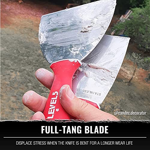 8" Soft-Grip Stainless Steel Drywall Joint Knife - LEVEL5 | Pro-Grade | Comfortable Finishing Hand Tool | Metal Hammer End | Sheetrock Gyprock Plasterboard Mud | 5-144