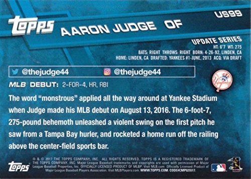 2017 Topps Update Baseball #US99 Aaron Judge Rookie Debut Card - Hits Home Run in First Major League At-Bat