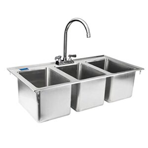 amgood stainless steel drop sink - 3 compartment drop in sink | nsf certified (10" x 14" x 10" with faucet)
