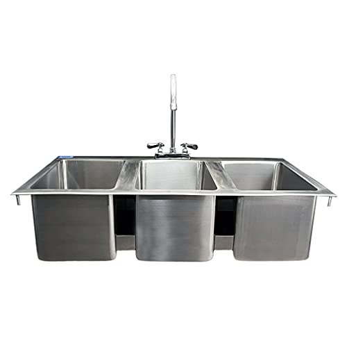 AmGood Stainless Steel Drop Sink - 3 Compartment Drop in Sink | NSF Certified (10" x 14" x 10" With Faucet)