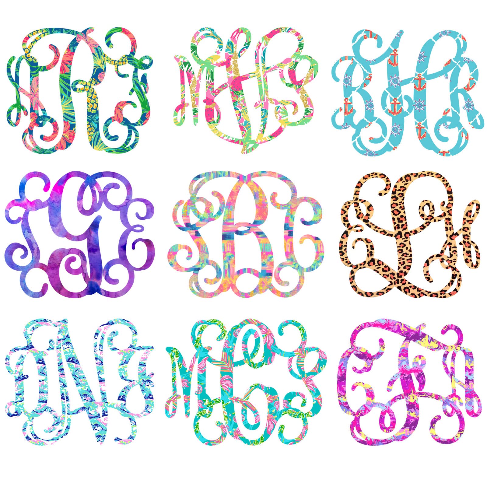 Patterned Vine Monogram Decal Sticker - 20 Pattern Options - for Cups, Tumblers, Laptops, Cars, Etc.