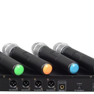 GTD Audio 4 Handheld Wireless Microphone Cordless mics System, Ideal for Church, Karaoke, Dj Party, Range up to 300 ft,