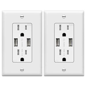 topgreener 3.6a usb wall outlet charger(upgraded), 15a tamper-resistant receptacles, compatible with iphone se/11/xs/xr/x/8, samsung galaxy s20/s10/s9/note & more, ul listed, tu2153a, white 2 pack