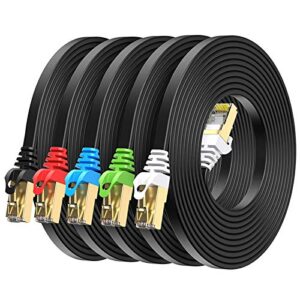 busohe cat8 ethernet cable 1ft 5 pack multi color, cat-8 short flat rj45 computer internet lan network ethernet patch cable cord, 40gbps 2000mhz faster than cat7/cat6, for router,modem,xbox - 1-feet