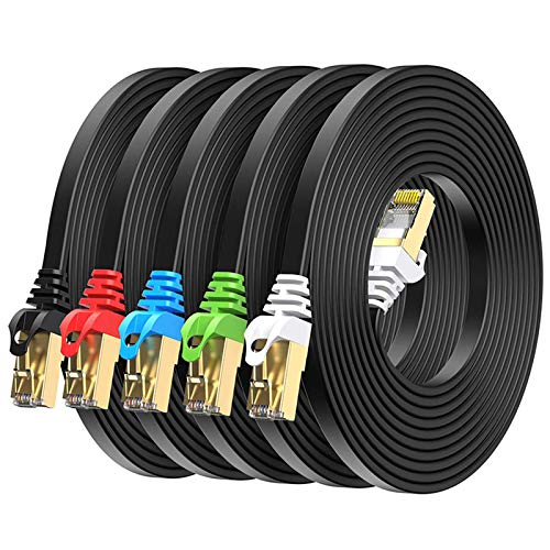 BUSOHE Cat8 Ethernet Cable 1FT 5 Pack Multi Color, Cat-8 Short Flat RJ45 Computer Internet LAN Network Ethernet Patch Cable Cord, 40Gbps 2000MHz Faster Than Cat7/Cat6, for Router,Modem,Xbox - 1-Feet