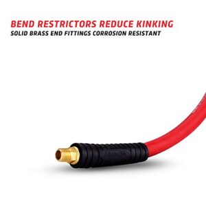 WYNNsky Rubber Air Hose,50-Feet x 3/8-Inch, 300 PSI, Red Heavy Duty Air Compressor Hose With Double 1/4" MNPT Brass Endings