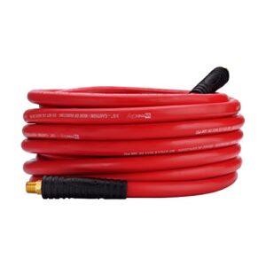 WYNNsky Rubber Air Hose,50-Feet x 3/8-Inch, 300 PSI, Red Heavy Duty Air Compressor Hose With Double 1/4" MNPT Brass Endings