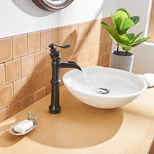 Vessel Sink Faucet Single-Handle with Pop Up Drain Assembly and Supply Hose Lead-Free Lavatory Waterfall Bathroom Faucets Mixer Tap Deck Mounted Oil Rubbed Bronze