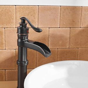 Vessel Sink Faucet Single-Handle with Pop Up Drain Assembly and Supply Hose Lead-Free Lavatory Waterfall Bathroom Faucets Mixer Tap Deck Mounted Oil Rubbed Bronze