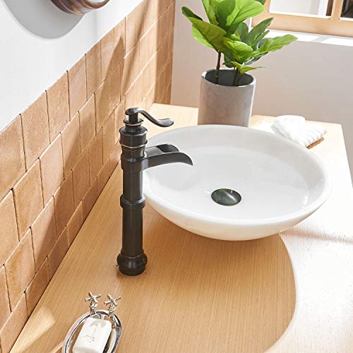 Vessel Sink Faucet Single-Handle with Pop Up Drain Assembly and Supply Hose Lead-Free Lavatory Waterfall Bathroom Faucets Mixer Tap Deck Mounted Oil Rubbed Bronze