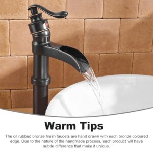 Vessel Sink Faucet Single-Handle with Pop Up Drain Assembly and Supply Hose Lead-Free Lavatory Waterfall Bathroom Faucets Mixer Tap Deck Mounted Oil Rubbed Bronze