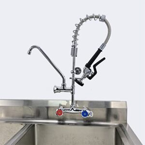 MaxSen Wall Mount Commercial Kitchen Sink Faucet 4-8 Inch Adjustable Center Restaurant Kitchen Brass Mini Pre Rinse Unit,25'' Height with High Pressure Pull Down Spray and Add on Spout