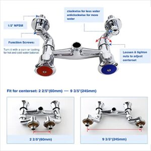 MaxSen Wall Mount Commercial Kitchen Sink Faucet 4-8 Inch Adjustable Center Restaurant Kitchen Brass Mini Pre Rinse Unit,25'' Height with High Pressure Pull Down Spray and Add on Spout