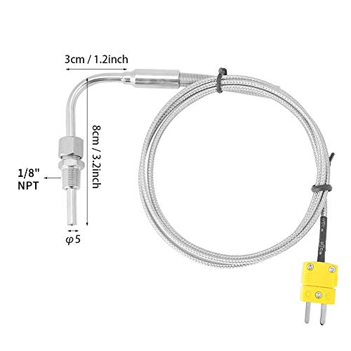 EGT Thermocouple K Type 1/8" PT Temperature Probe Sensors Exhaust Gas Temp Probe with Exposed Tip & Connector,Stainless Steel (1)