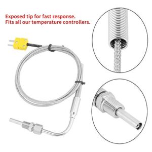 EGT Thermocouple K Type 1/8" PT Temperature Probe Sensors Exhaust Gas Temp Probe with Exposed Tip & Connector,Stainless Steel (1)