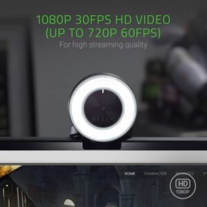 Razer Kiyo 1080p 30 FPS/720 p 60 FPS Streaming Webcam with Adjustable Brightness Ring Light, Built-in Microphone and Advanced Autofocus