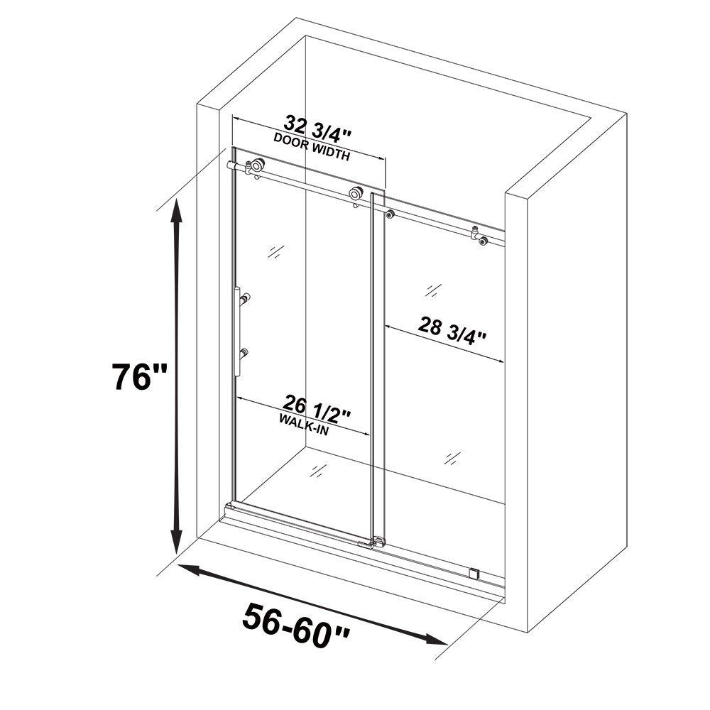 WOODBRIDGE MBSDC6076-C Frameless Sliding Glass Shower Door | 56"-60"W x 76"H | Chrome Finish