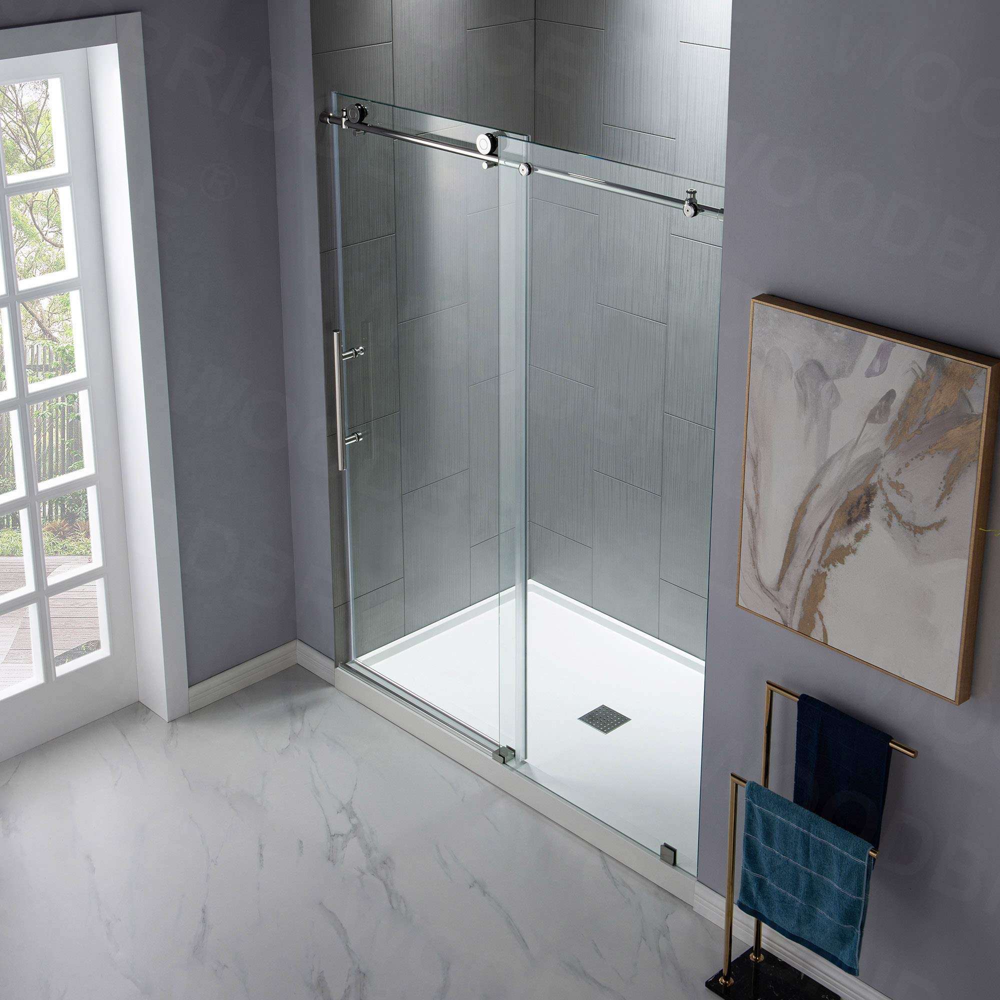 WOODBRIDGE MBSDC6076-C Frameless Sliding Glass Shower Door | 56"-60"W x 76"H | Chrome Finish