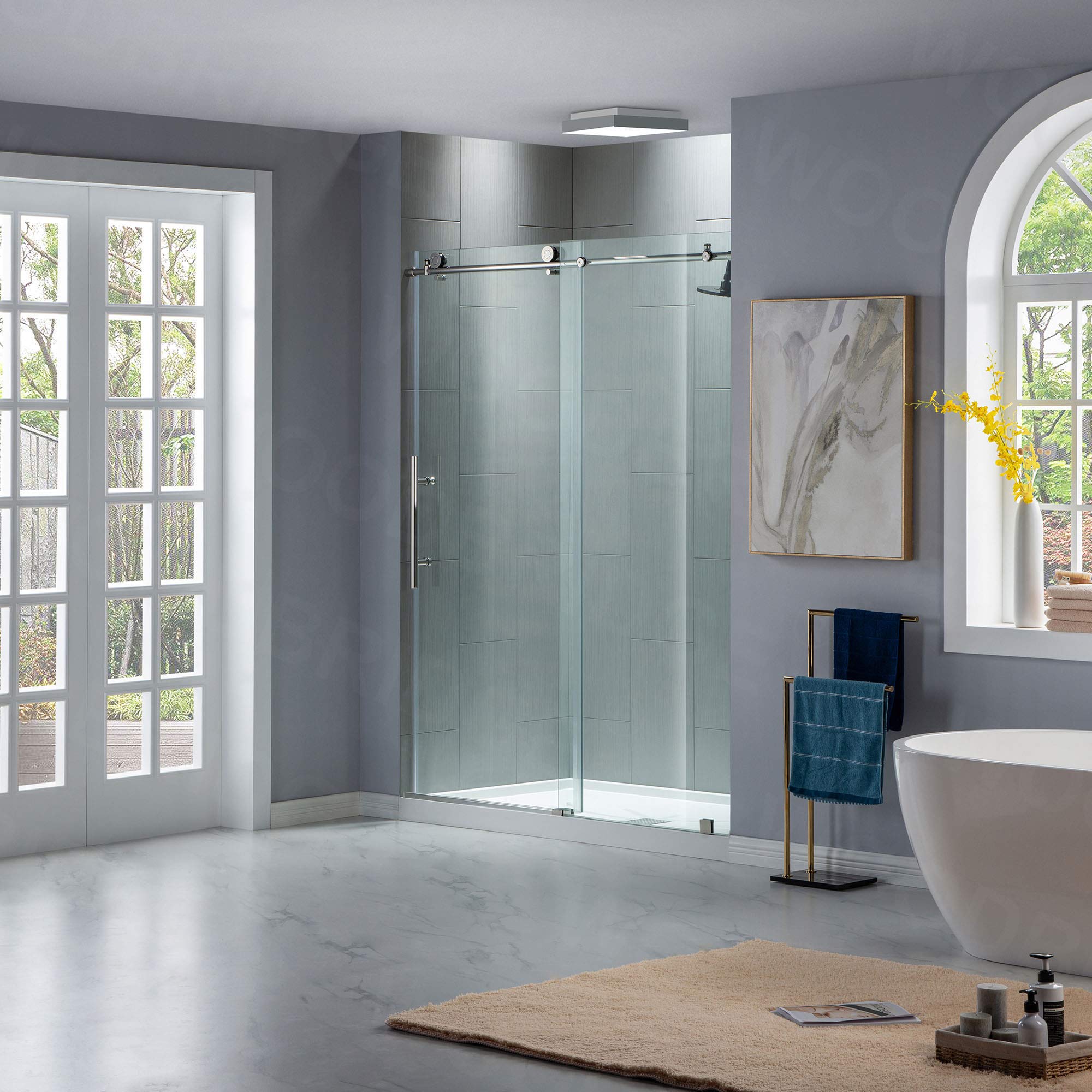 WOODBRIDGE MBSDC6076-C Frameless Sliding Glass Shower Door | 56"-60"W x 76"H | Chrome Finish