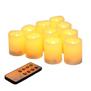 flameless votive candles with remote control and timer bulk set of 10 tealight candles / realistic outdoor flickering battery operated led tea lights (batteries included) 200hours
